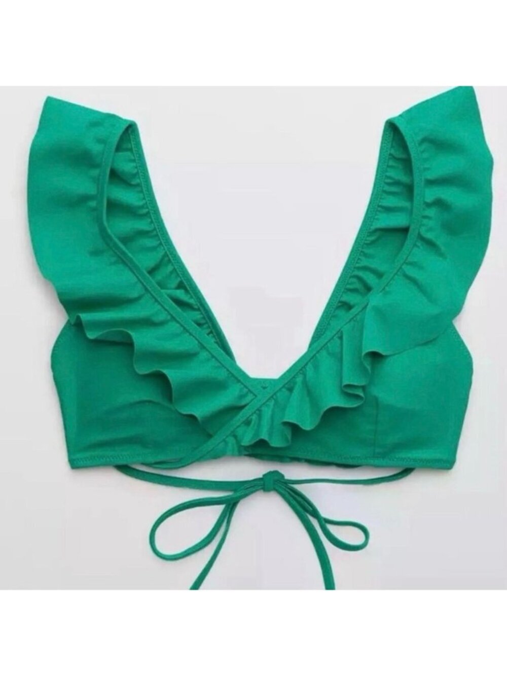 NWT Aerie Emerald Green Scoop Ruffled Wrap Bikini Top - Size: Medium